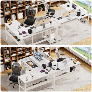 L-Shaped Computer Desk with Power Outlets & Monitor Stand