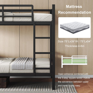 Twin Over Twin Metal Bunk Bed with Ladder and High Guardrail