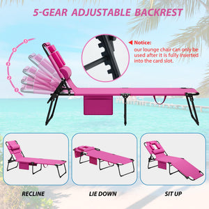 Folding Tanning Lounge Chair with Face Hole & Side Pockets – 400 lbs Capacity
