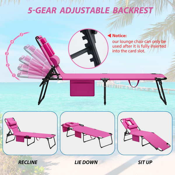 Folding Tanning Lounge Chair with Face Hole & Side Pockets – 400 lbs Capacity