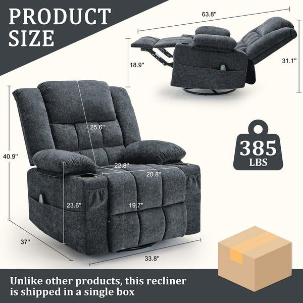 360° Swivel Rocker Recliner with Massage & Heating