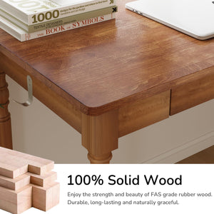 Solid Wood Writing Desk 48-Inch with 2 Drawers & Hooks