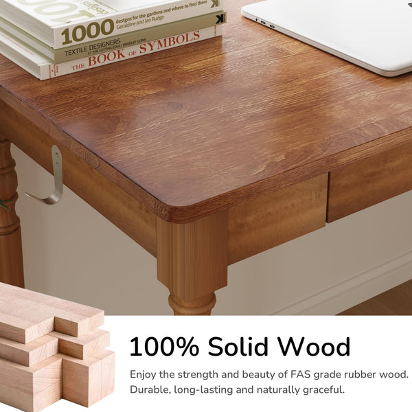 Solid Wood Writing Desk 48-Inch with 2 Drawers & Hooks