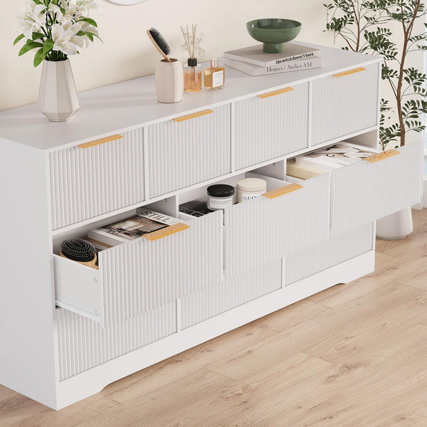 10-Drawer Fluted Dresser with Gold Handles