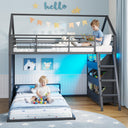 L-Shaped Twin Over Twin Bunk Bed with Storage Bins & LED Lights