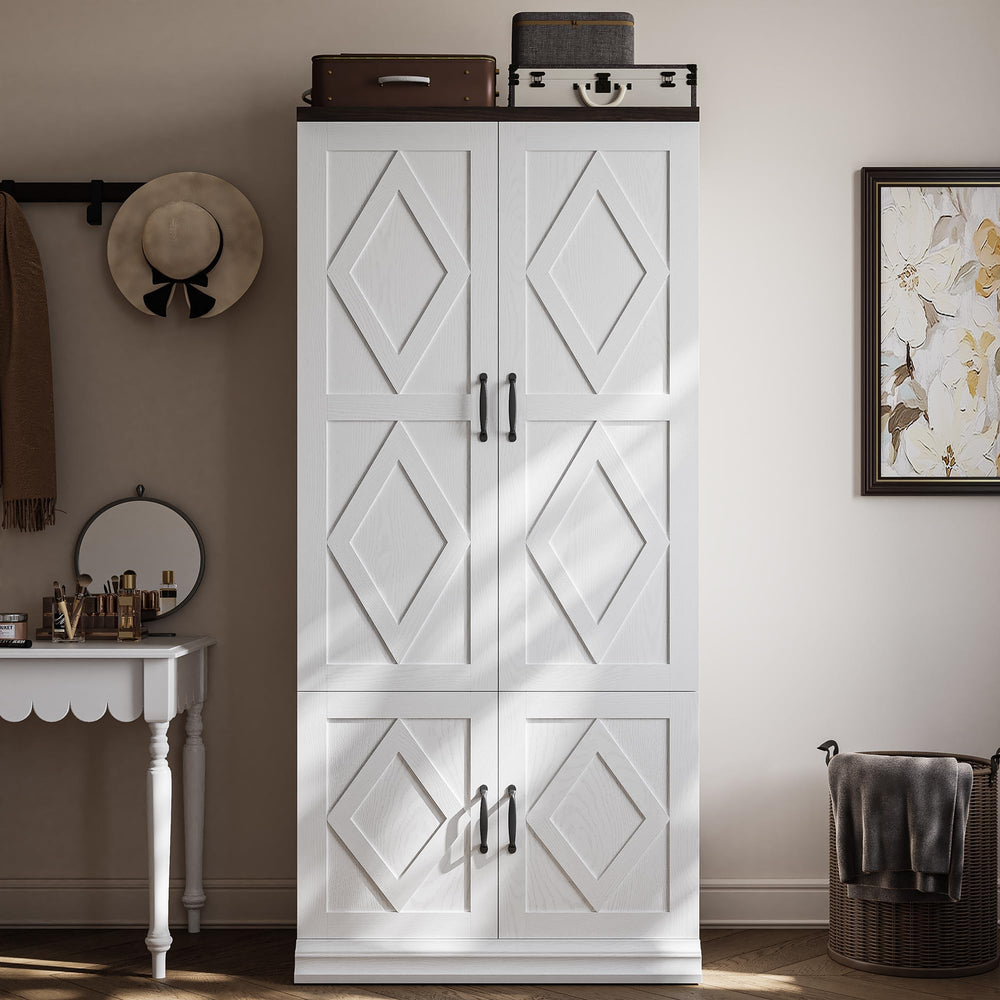 Freestanding Wardrobe Closet with Doors & Hanging Rod