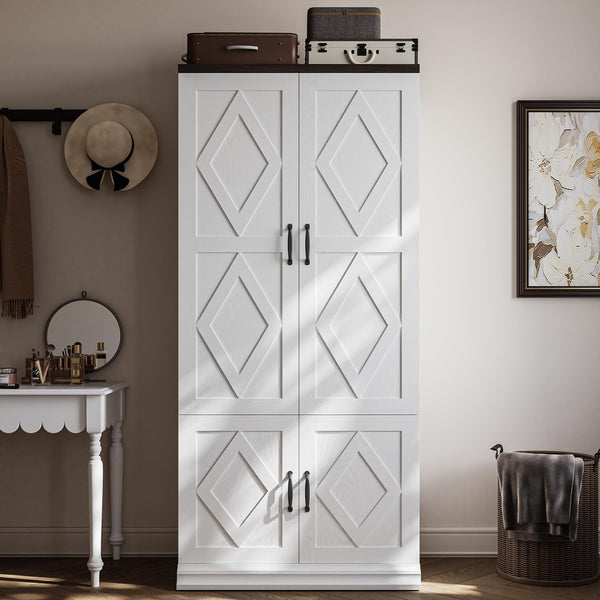 Freestanding Wardrobe Closet with Doors & Hanging Rod