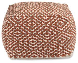 Handwoven Geometric Pouf Ottoman – Orange & White