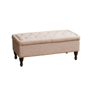 Tufted Fabric Storage Ottoman with Wood Legs
