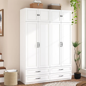 Wardrobe Closet with 2 Doors, 2 Drawers & Hanging Rod