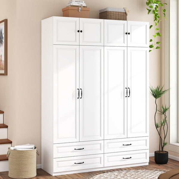 Wardrobe Closet with 2 Doors, 2 Drawers & Hanging Rod