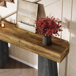 63-Inch Farmhouse Console Table with Double Trapezoid Base