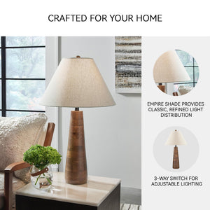 Wood Base Empire Shade Table Lamp with 3-Way Switch