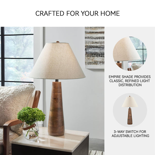 Wood Base Empire Shade Table Lamp with 3-Way Switch
