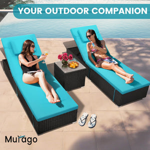 Outdoor Chaise Lounge Chair Set of 2 with Side Table