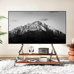 Heavy Duty Mobile TV Stand Rolling TV Cart with Wheels for 32-85 Inch Flat/Curved Led/LCD/OLED Portable Floor TV Stand with Wooden Shelves, Height Adjustable Holds up to 220lbs,Max VESA 600 x400mm