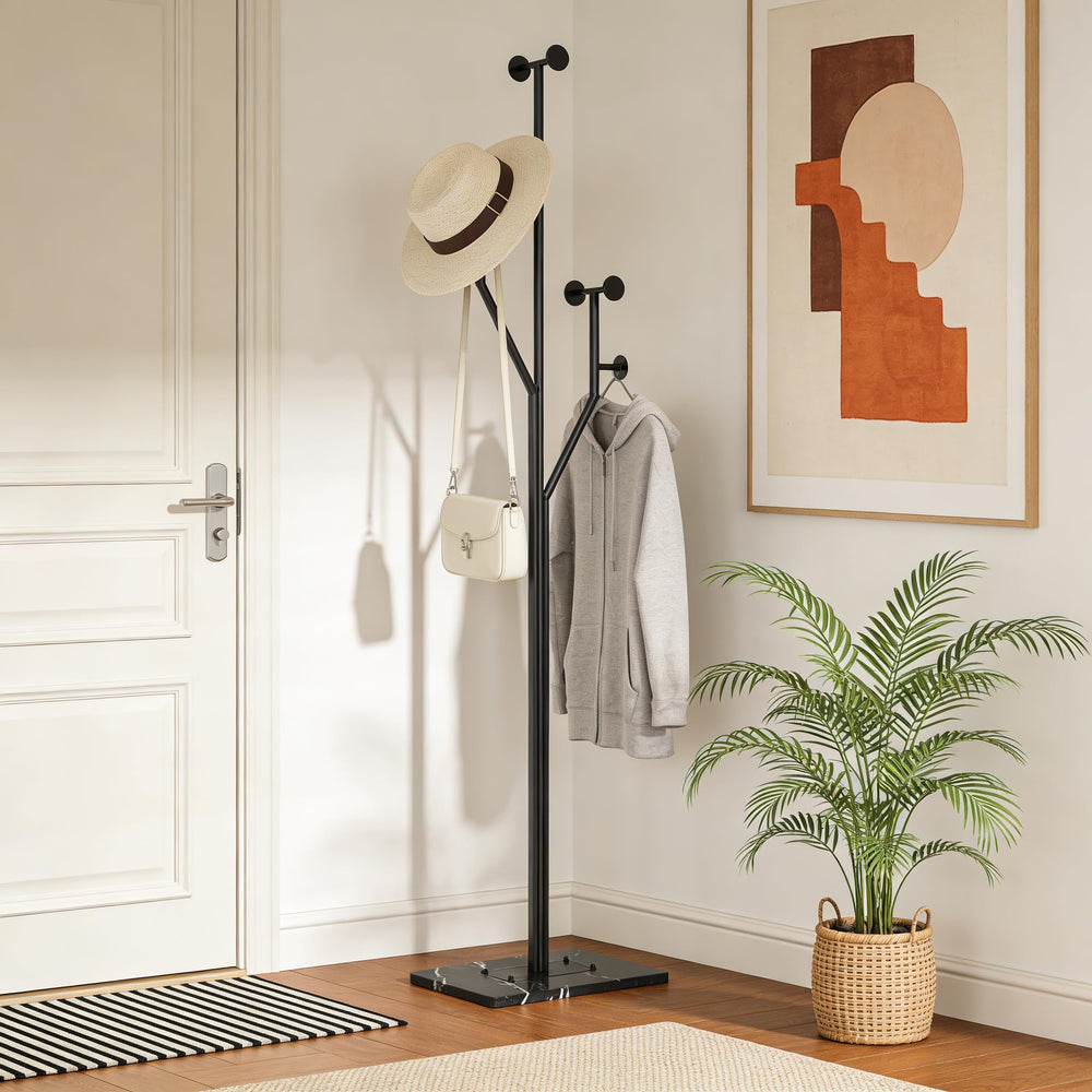 Tree-Shaped Coat Rack with Marble Base – 8 Hooks, 68.9" Tall