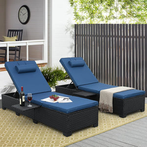 Outdoor Wicker Chaise Lounge Chairs Set of 2 with Adjustable Backrest & Cushions