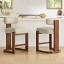 Modern Boucle Counter Height Bar Stools Set of 2 with Wood Legs