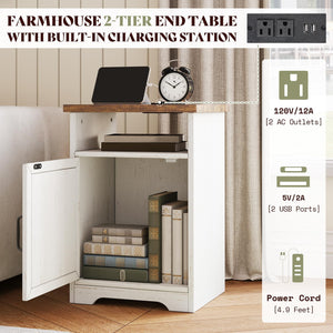 3-Piece Farmhouse Coffee Table Set with End Tables & Charging Station