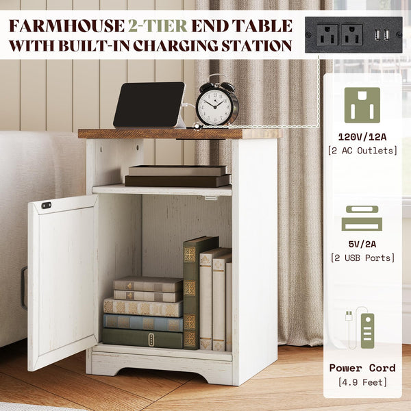 3-Piece Farmhouse Coffee Table & End Table Set with Charging Station