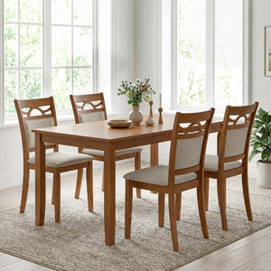 Farmhouse Dining Chairs Set – Solid Rubber Wood, Upholstered Fabric Seat