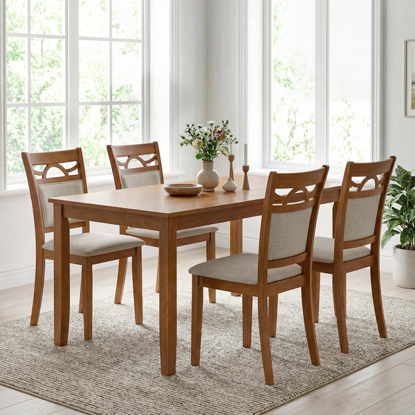 Farmhouse Dining Chairs Set – Solid Rubber Wood, Upholstered Fabric Seat