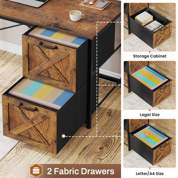 L-Shaped Desk with Drawers, Hutch & LED Lights