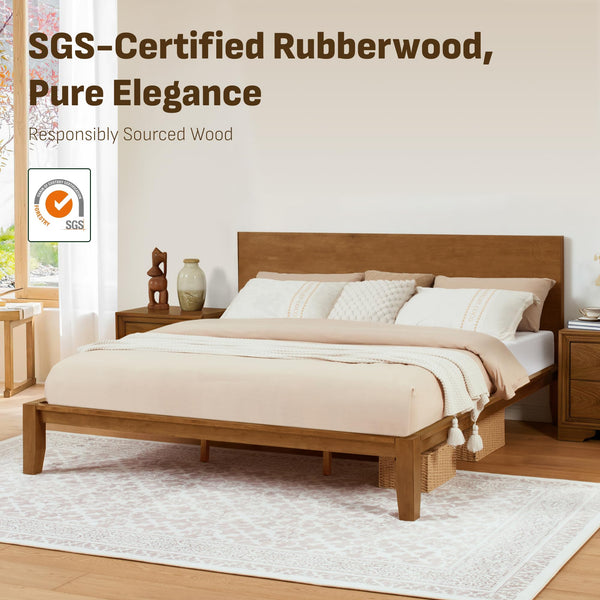 Japanese Joinery Solid Wood Bed Frame with Headboard