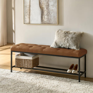 Upholstered Storage Ottoman Bench with Metal Legs – Camel