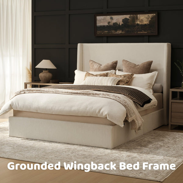 Queen/King Wingback Upholstered Platform Bed Frame
