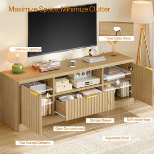 Modern Fluted TV Stand with Drawer, Cabinet & Open Shelf