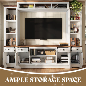 98" Farmhouse Wall Unit Entertainment Center with Barn Doors & Power Outlets