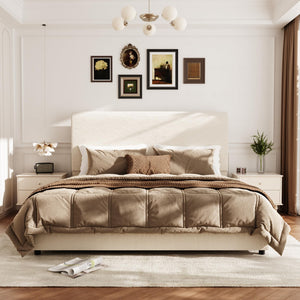 Queen Velvet Sleigh Bed Frame with Tall Headboard