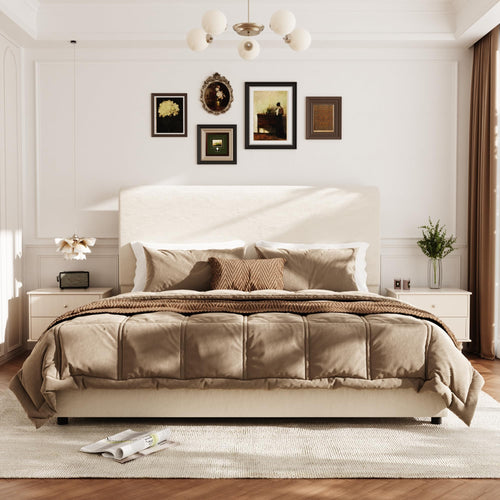 Queen Velvet Sleigh Bed Frame with Tall Headboard