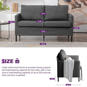 Small Linen Loveseat Sofa with Iron Legs