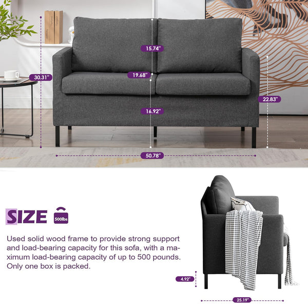 Small Linen Loveseat Sofa with Iron Legs