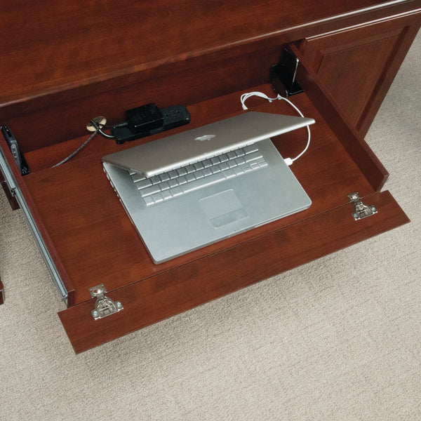 Computer Credenza Desk with Storage Drawers & Keyboard Tray