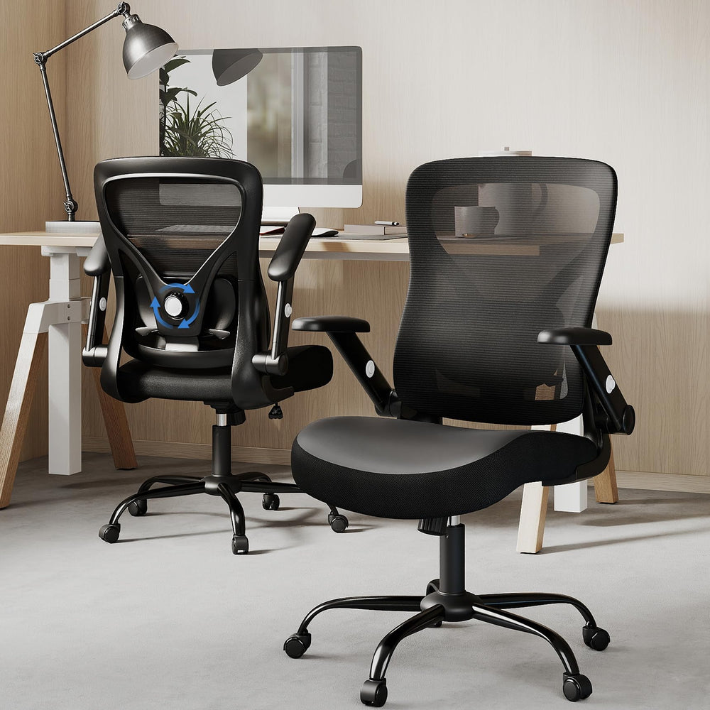 Ergonomic Office Chair with Lumbar Support, Mesh Back & PU Leather Seat