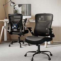 Ergonomic Office Chair with Lumbar Support, Mesh Back & PU Leather Seat