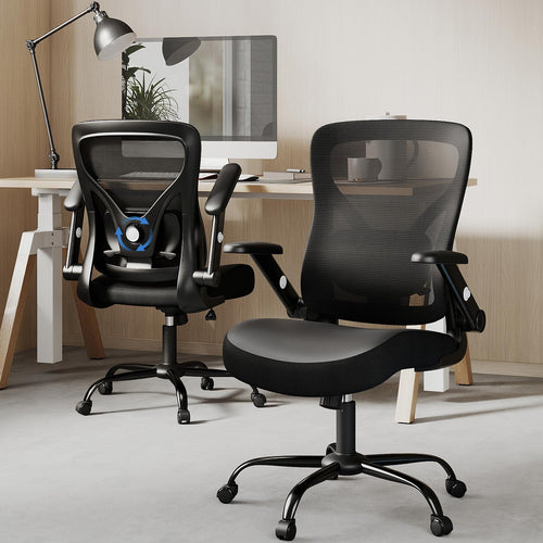 Ergonomic Office Chair with Lumbar Support, Mesh Back & PU Leather Seat