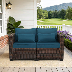 2-Seater Outdoor Wicker Loveseat Sofa with Cushions & Waterproof Cover