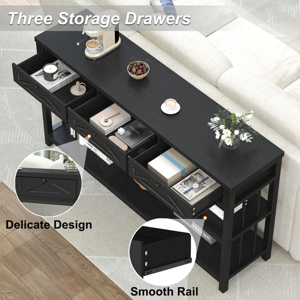 55-Inch Console Table with 3 Drawers and Open Shelves