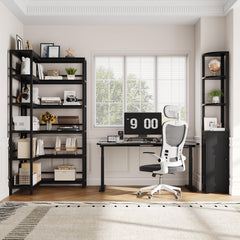 L-Shaped Corner Bookshelf with Cabinet, 6-Tier