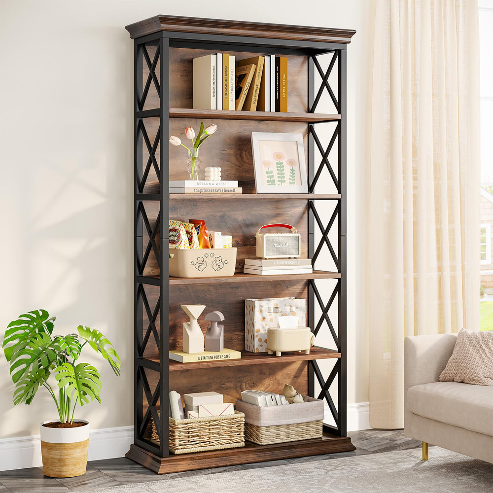5-Tier Bookcase with X-Pattern Sides