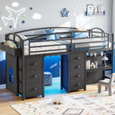 Kids Twin Low Loft Bed with Storage Drawers, Desk & LED Lights