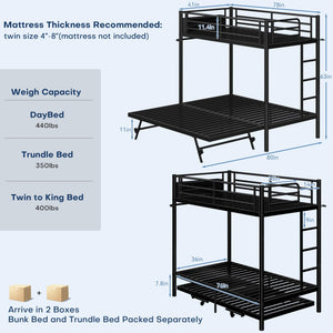 Triple Bunk Bed with Trundle – Twin Over Twin Metal Frame for Kids & Teens
