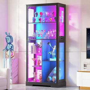 5-Tier Glass Display Cabinet with RGB Lights & Lock