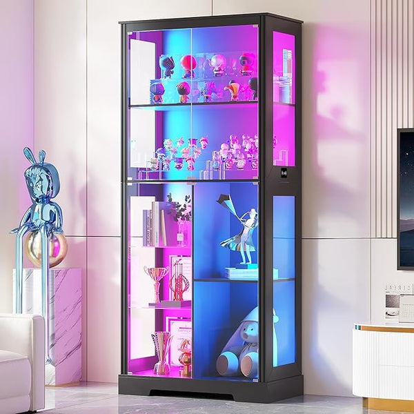 5-Tier Glass Display Cabinet with RGB Lights & Lock