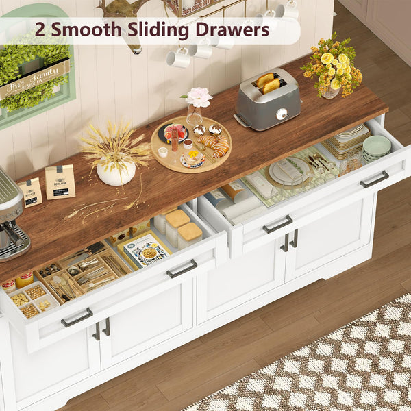 Buffet Cabinet with Storage — 4-Door Sideboard with Adjustable Shelves